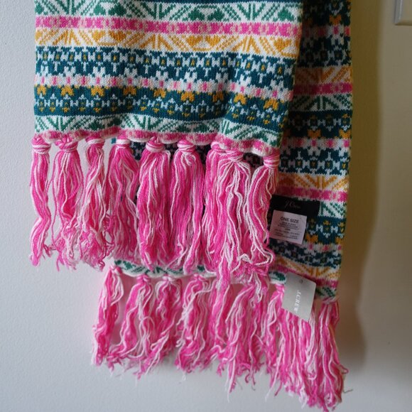 J.Crew AF063 Pink Green Fair Isle Wool-blend Nordic geometric scarf - Picture 3 of 16